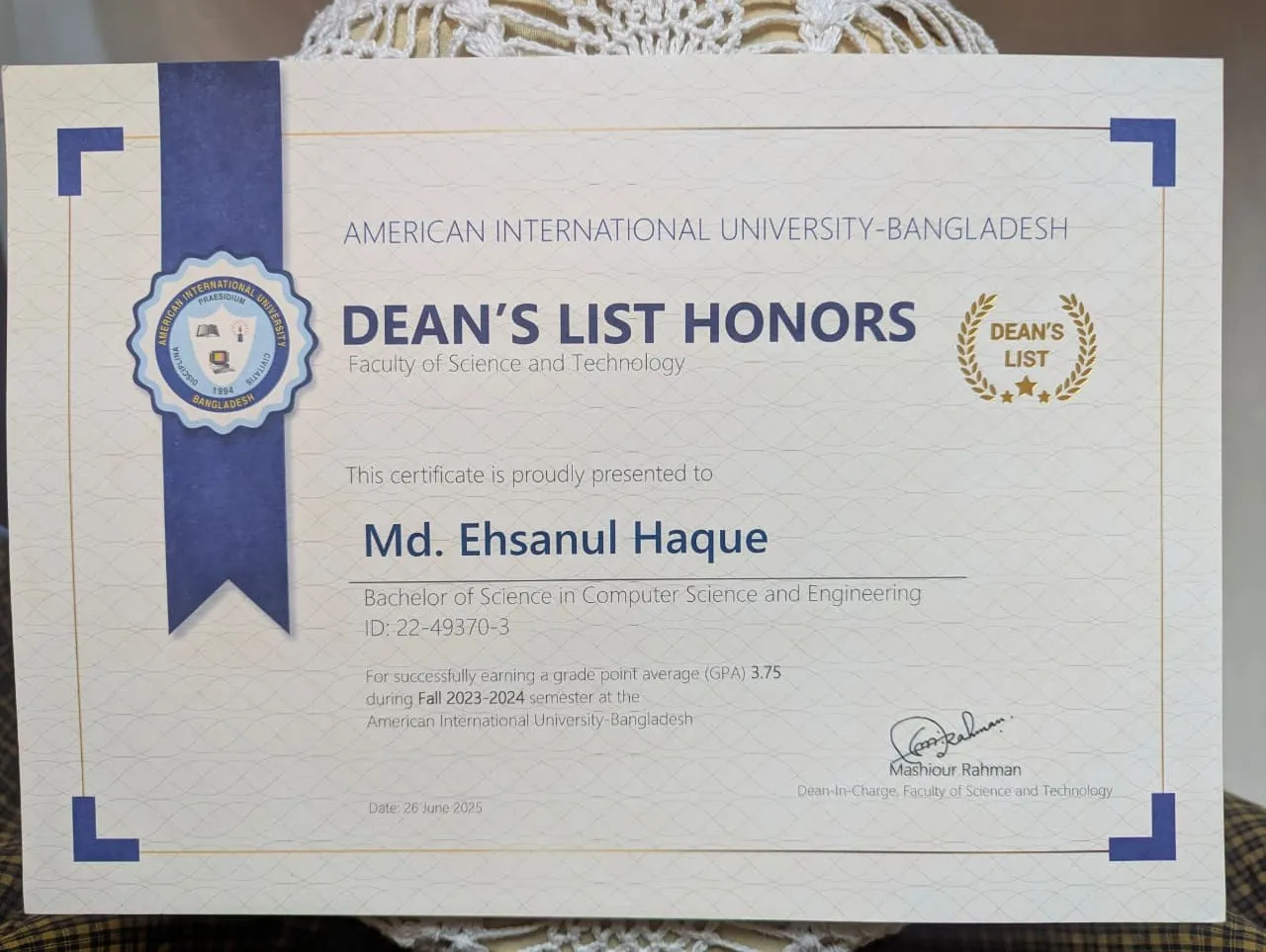 Dean's List Awards - 3x Academic Excellence